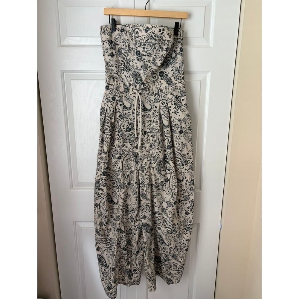 Anthropologie Jumpsuit Women XL-Tall Grey Paisley Strapless Wide Leg Smocked - Picture 2 of 7